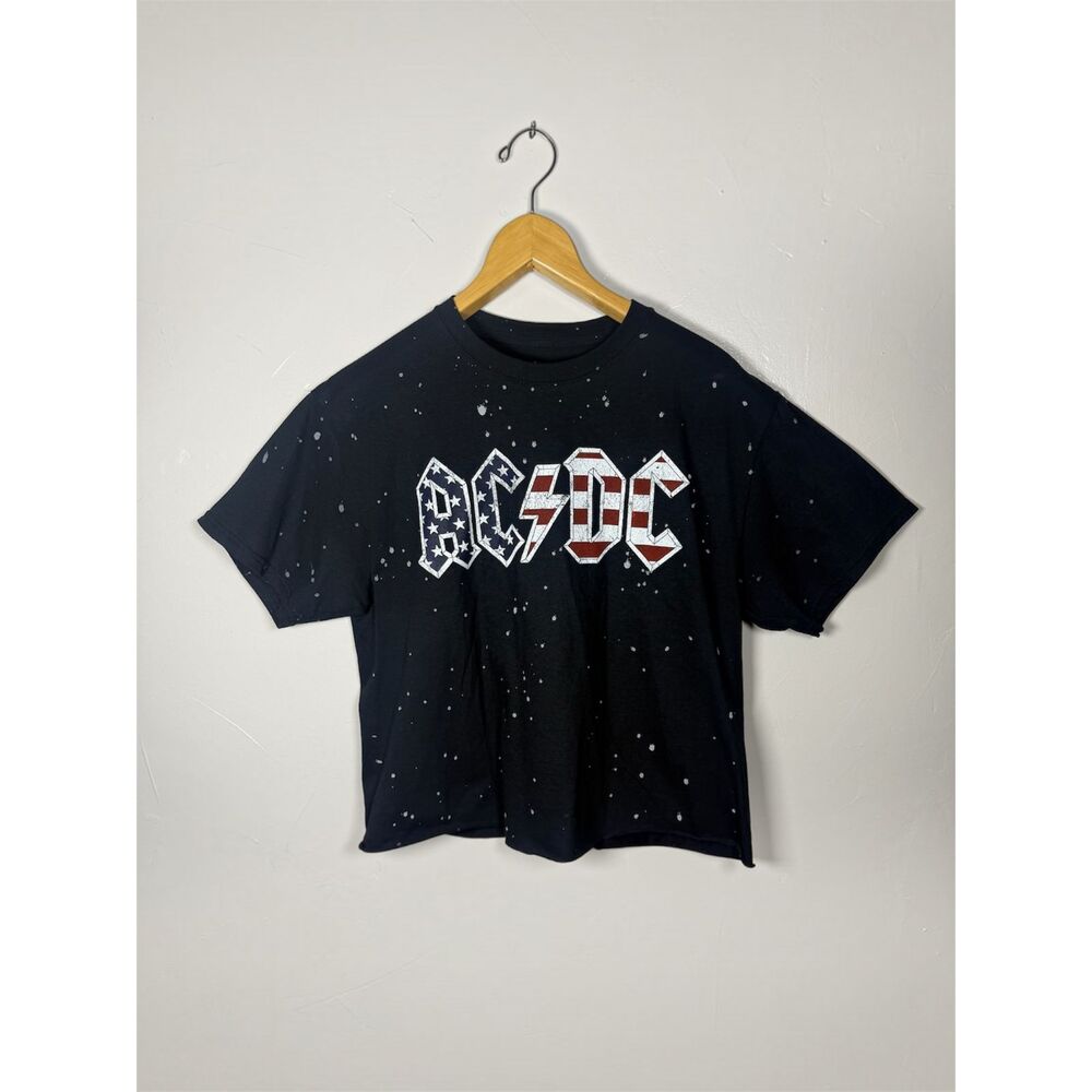 AC/DC 1980 US TOUR Shirt Size Medium Paint Splatter Black Rolled Hem
